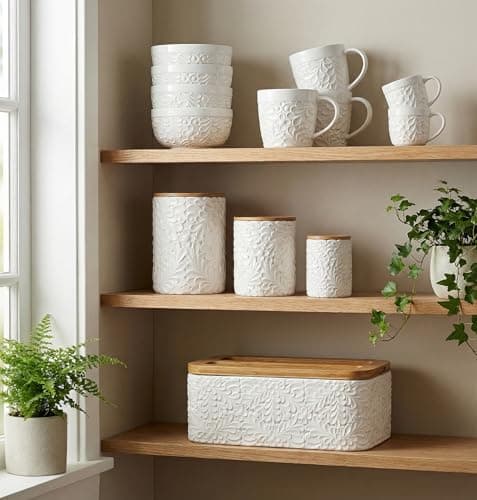 25DOL Large 7.3"+5.4" Engraved Ceramic Utensil Holder for Countertop, Cooking Utensils Organizer for Spatula, Large Utensils Crock for Kitchen Counter, Kitchen Decor, set of 2, White 8