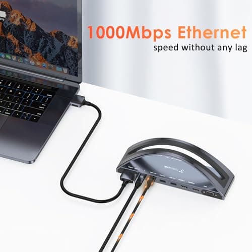TobenONE USB C Docking Station Dual 4K Monitor for MacBook Pro/Air M4/M5, 13-in-2 Mac Docking Station Stand with 2 HDMI, VGA, 5 USB, 100W PD, Ethernet, SD/Micro SD, Audio (No Power Adapter Included) 6
