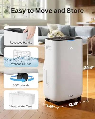 4500 Sq.Ft Dehumidifier for Basement and Large Rooms Max 80 Pint/Day Dehumidifiers with Drain Hose Smart Humidity Control 1.71Gallon Water Tank 24h Timer for Home, Bedroom, RV, Bathroom, 9