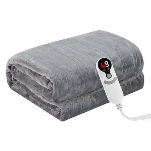 Eydna Electric Heated Blanket 62”x84” Flannel Twin Size with 6 Heating Settings 10 Hours Auto-Off, Fast-Heating, Machine Washable, Gray 5