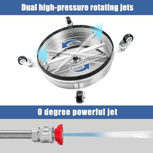 JANZ 16" Pressure Washer Surface Cleaner with 4 Wheels, Stainless Steel Housing, 1/4" Quick Plug, 2 Extension Wand Attachments, 2 Replacement Nozzles and 3 Spray Nozzles, 4000 PSI 4
