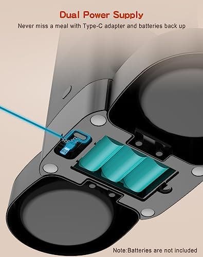 HoneyGuaridan 3.5L Automatic Cat Feeder for Two Cats, Food Dispenser with Stainless Steel Bowl,Timed Cat Feeder Programmable 1-6 Meals Control, Dual Power Supply,10s Meal Call Black 5