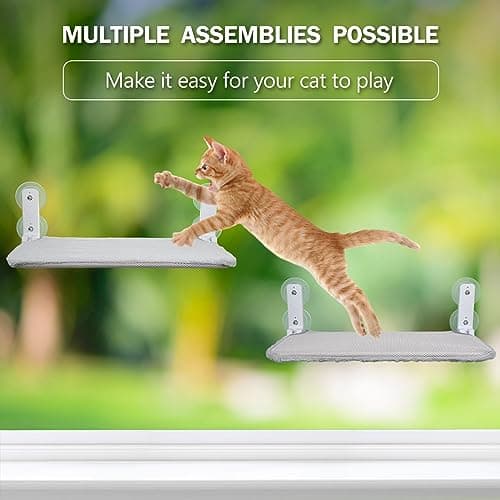 AMZOO Cordless Cat Window Perch Hammock for Wall with 4 Suction Cups Anchor & Screw for Easy Installation Solid Metal Frame 2 Reversible Covers Foldable Cat Bed for Indoor Cats 7