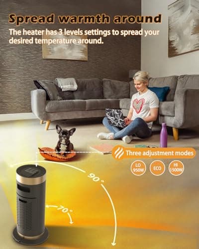 YOLOZAI Space Heater, 1500W PTC Electric Heaters with Fan for Indoor Use with Remote, 90° Oscillation 1-12H Timer, Holding Temperature Portable Heaters for Large Room Office Bedroom with Thermostat 5