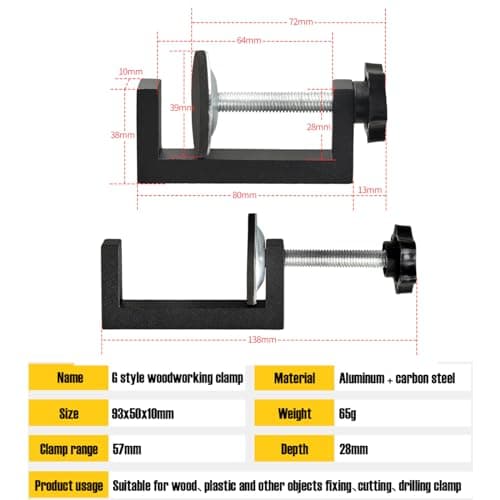 Tptodol G clamps for woodworking, C-Clamp For Wood Plastic Cutting Drilling Reversed C-Clips 10-57mm For Workpiece Fixing Hand Tool Parts (4) 6
