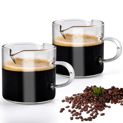 Jiodaueyu Glass Espresso Cups Set of 2, 4 OZ Double Spouts Cups, Espresso Coffee Bar Espresso Accessories