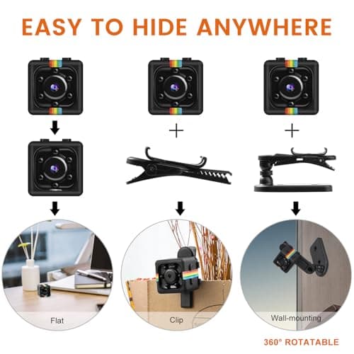 Bextgoo Spy Camera, No WiFi Security Camera with 32GB Memory Card,1080P FHD Small Cameras, Portable Mini Miniguard Cam with Night Vision, Motion Detection, Loop Storage, 360° Rotating Bracket 6