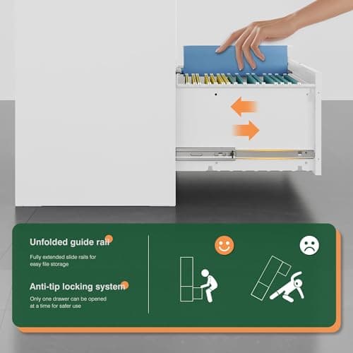 Letaya 2 Drawer Metal Filing Organization Office Cabinets with Lock,Lateral File Cabinets for Home Office Hanging Files Letter/Legal/F4/A4 Size (2 Drawer-White) 8