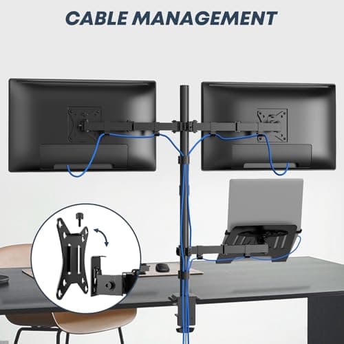Dual Monitor Stand and Laptop Mount Fit Two 17 to 32 Inch Monitor and 10 to 17 Inch Laptop,Extra Tall Adjustable Stand,19.8 lbs Weight Capacity per Arm,Black 7