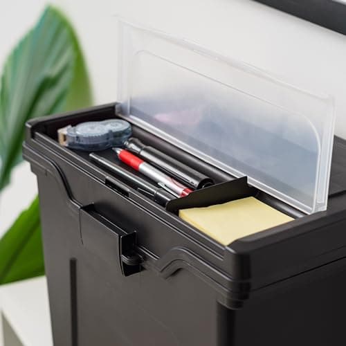 IRIS USA File Box with Lid File Organizer for Letter File w/Organizer-Lid, Plastic Mobile Filing Organizer, Water Resistant Document Box, Portable File Box with Handle, Secure Buckle, Lockable, Black 7