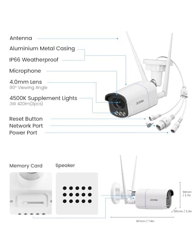 ZOSI C186 3K 5MP Aurora Lux WiFi Camera with Unveiling True Full Color Night, 2.4/5GHz Dual Band WiFi, AI Person & Vehicle Detect, F1.0 Super Aperture, 1/1.79" Super Sensor, HDR Technology, 2-Way Talk 9