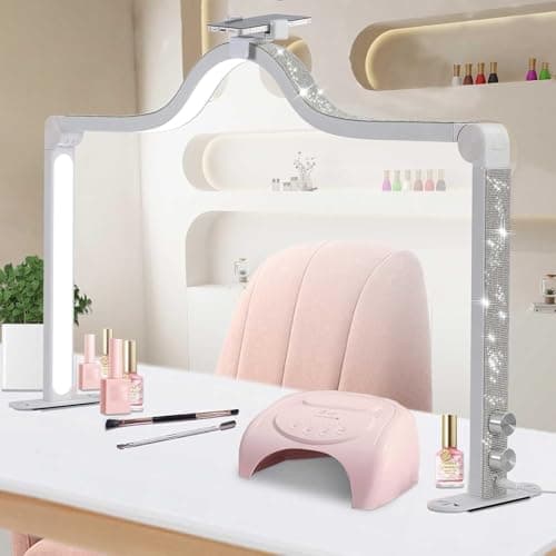 Half Moon Light for Nail Desk, 34.5In Foldable Square Nail Tech Lamp with Phone Holder, 3000-6000K Dimmable Half Moon Manicure Light for Lash Eyelash Extension, Tattoo, Eyebrows, Crafts (White, A)