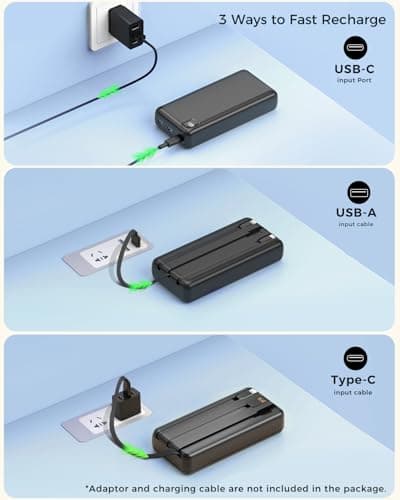 Nacete Portable Charger Power Bank 50000mAh Portable Phone Charger, PD 22.5W Fast Charging Powerbank Built in Cable, 5 Output 3 Input USB C LED Display for iPhone 16 15 14 13 Samsung Android iPad 7