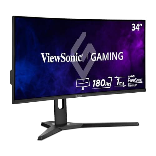 ViewSonic VX3418-2KPC 34 Inch 21:9 Curved 1440p 1ms 180Hz Gaming Monitor with FreeSync Premium, Eye Care, HDMI and Display Port