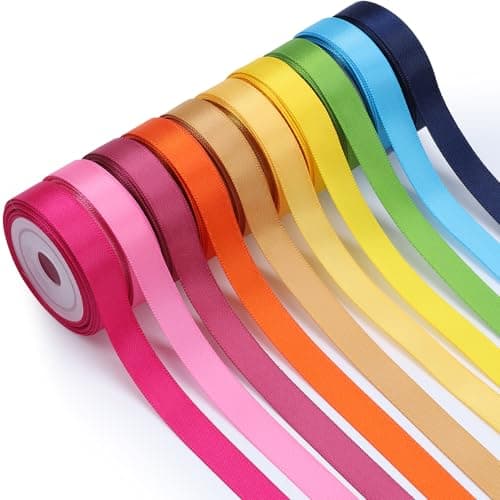 LaRibbons 10 Color 50Yards Solid Satin Ribbon,3/8" X 5 Yard/Roll Colorful Double Face Rainbow Ribbon for Crafts,Flower Bouquet,Gift Wrapping,Hair Bows,Birthday,Wedding Party Decoration