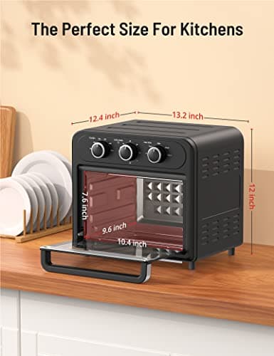 PARIS RHÔNE Air Fryer, 14.8 Quart Toaster Oven, 5-in-1 Convection Oven for 4-Slice Toast, 9-inch Pizza, Knob-Controlled Kitchen Appliance with 6 Accessories, Dishwasher Safe, Black (PE-AF013) 6
