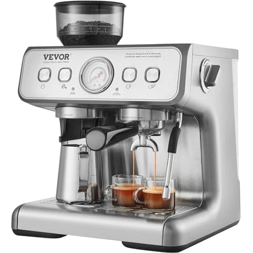 VEVOR Espresso Machine with Grinder, 15 Bar Semi-Automatic Espresso Coffee Maker with Milk Frother Steam Wand, Removable Water Tank & Pressure Gauge for Cappuccino, Latte, Machiato, PID Control System 9