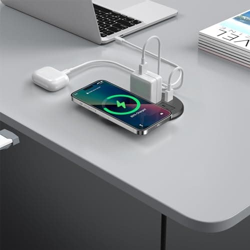 3 Inch Desk Power Grommet with 15W Wireless Charger, 20W USB-C Fast Charging Countertop Grommet Recessed Mount Power Outlet, with AC Outlets and 6ft Extension Cord 6