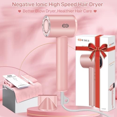 CIICII Negative Ionic Hair Dryer Professional, 120000RPM High Speed Blow Dryer (1600W Brushless/ 3-Speed/ 4-Temp & HD Display & Portable Bag) Fast Drying Hairdryer for Home, Travel & Salon (Pink) 8