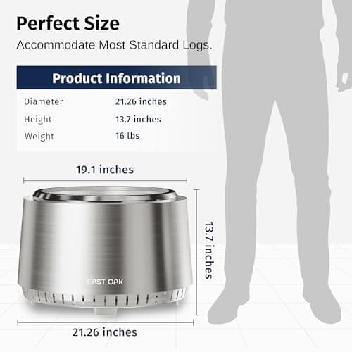 East Oak Fuoco Smokeless Fire Pit 21'' for Patio and Outdoor, Stainless Steel Firepit Wood Burning Fireplace with Carrying Bag, Portable Outdoor Fire Pit with Stand & Removable Ash Pan for Outside 7