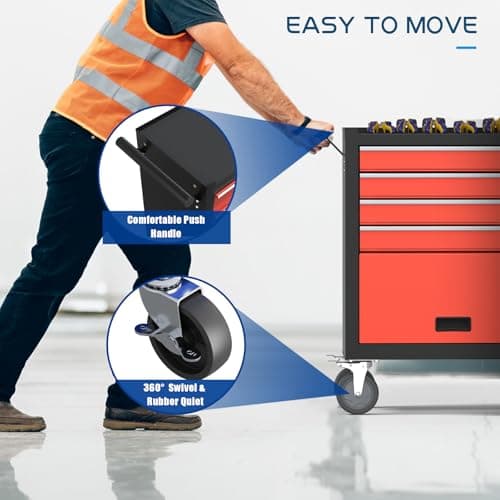 Black&Red 4-Drawer Metal Tool Chest with Lockable Drawers - Rolling Tool Box Organizer for Garage, Workshop & Home Repair 5