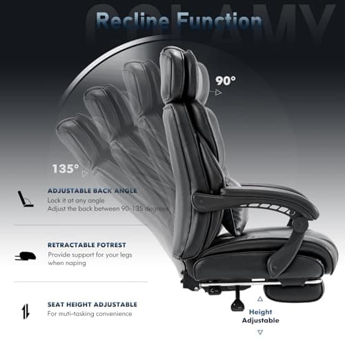 Office Chair with Footrest-Ergonomic Computer Chair with Extra Lumbar Support Pillow, High Back Executive Desk Chair Thick Bonded Leather, Large Home Office Work Chair with Wide Seat for Comfort-Black 8