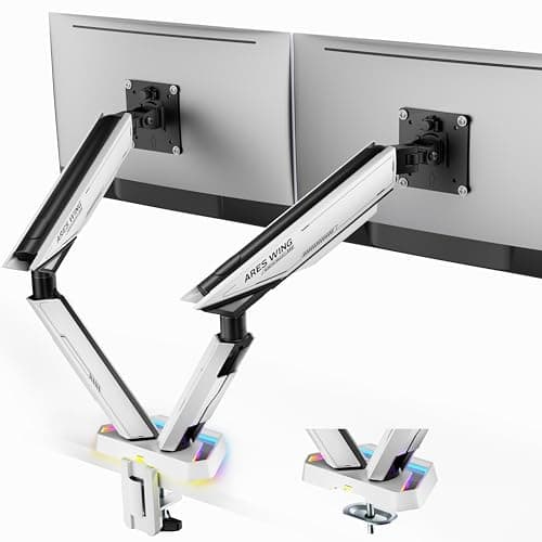 ARES WING RGB Dual Monitor Arm for 17-38" Ultrawide Screens, Holds 35.2lbs, Heavy Duty Dual Monitor Stand for Desk, Adjustable Double Monitor Mount with Clamp & Grommet Base, 75/100 VESA Mount, White