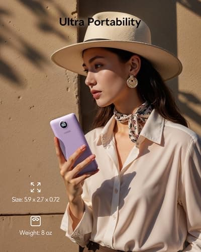 VEGER AC Wall Plug Portable Charger, 10000mah Slim Portable Charger Built in Cables, USB C Power Bank 15W Fast Charging, Travel Essential Battery Pack Compatible with iPhone, Android and More(Purple) 9