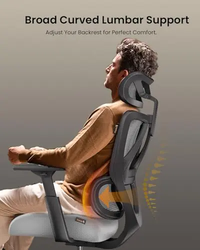ProtoArc Ergonomic Office Chair, EC100 Big and Tall Mesh Computer Desk Chair with 30% Thicker Saddle Shaped Spring Cushion, Lumbar Support, Adjustable Headrest, Armrest for Home and Office - Gray 8