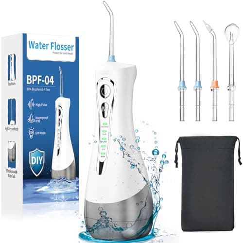 Qinzcp Water Dental Flosser Pick for Teeth, Cordless Rechargeable Oral Irrigator with 320ML Large Capacity Removable Water Tank, 4 Modes Portable Water Flosser Including DIY Mode, IPX7 Waterproof