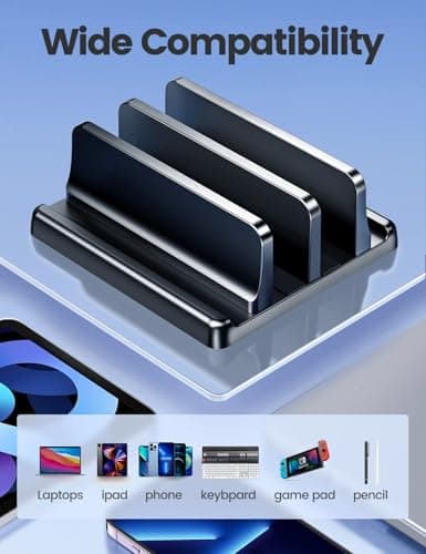 Vaydeer Vertical Laptop Stand for Desk,Dual Slots Plastic Laptop Holder with Space Saving 4-in-1 Design,Adjustable Laptop Organizer Storage Supports for MacBook,Mac,HP,Dell,Microsoft Surface,Lenovo 6