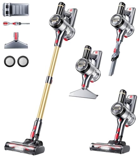 Cordless Vacuum Cleaner, 500W 40Kpa 60Mins Vacuum Cleaners for Home, Anti-tangle Stick Vacuum with Self-Standing, Wall Mount Charging, LDE Display, Wireless Vacuum for Carpet Pet Hair Hardfloor