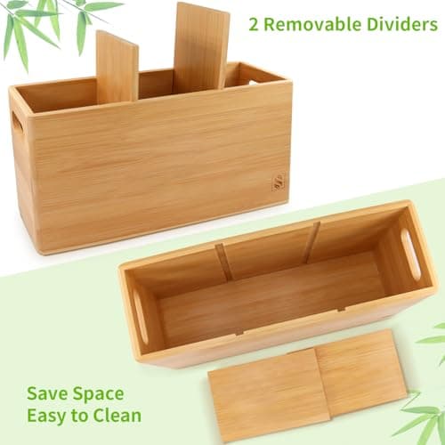 SAUNNIHEN Large Bamboo Utensil Holder for Kitchen Counter, 3 Compartments Cooking Farmhouse Utensil Holder for Countertop, Detachable Utensil Caddy Crock Organizer for Farmhouse Kitchen 5
