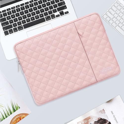 MOSISO Laptop Case 13.3 inch, 13-13.3 inch Laptop Sleeve Compatible with MacBook Air/Pro 13 / Pro 14, HP Dell Acer ASUS Lenovo,Square Quilted Vertical Computer Bag with Pocket&Small Case, Chalk Pink 7