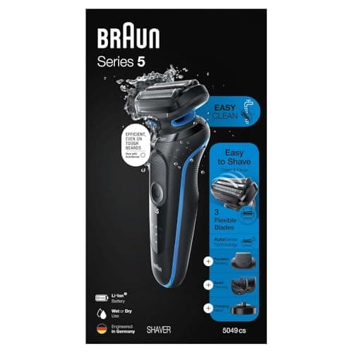Braun Series 5 5049cs Electric Shaver with Charging Stand, Beard Trimmer, Face Shaver, Wet & Dry, Rechargeable, Cordless Foil Shaver, Blue