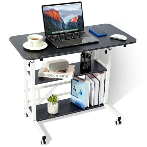 BYMECOST Adjustable Height Student Computer Desk, Mobile Portable Laptop Table for Home Office, 31.5" Small Spaces Standing Desk with Storage for Bedside Study Work Game on Wheels