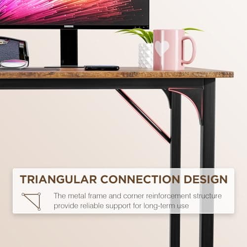 PayLessHere | 47 Inch Computer Desk | Brown | Office Desk with Metal Frame, Adjustable Feet | Water-Resistant, Scratchproof Surface | Sturdy Writing Table for Home Office or Study | Pack of 1 6