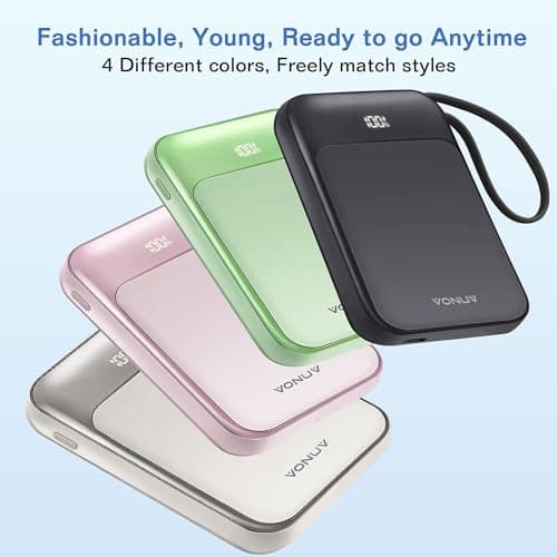 VONUV Magnetic Power Bank 10000mAh, Wireless Portable Charger with 15W Max Fast Charging & Built-in USB-C Cable, 22.5W PD LED Display Battery Pack Compatible with iPhone 17/16/15, Samsung Galaxy 6