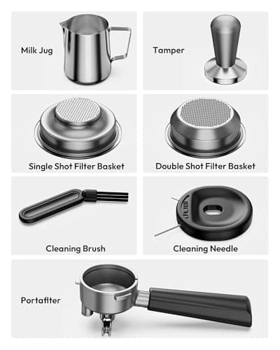 EUHOMY Espresso Machine with Grinder, 20 Bar Coffee Maker with Milk Frother Steam Wand, Professional Expresso Coffee Machines with Removable Water Tank, Latte & Cappuccino Machine for Home Barista 9