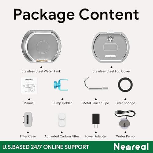 Cat Water Fountain Stainless Steel: 108oz/3.2L Cat Fountain for Drinking - Pet Water Fountain Inside - Automatic Dog Watering Dispenser Bowl - Pet Feeding & Watering Supplies - Water Level Window 9