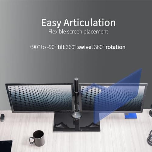 VIVO Freestanding Dual Monitor Stand with Sleek Glass Base and Adjustable Arms, Mounts 2 Screens up to 32 inch and 22 lbs Each, Black, STAND-V002FG 6