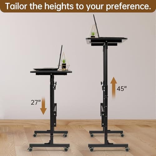 SIDUCAL Portable Standing Desk Adjustable Height, Mobile Stand Up Desk with Wheels, Small Computer Desk for Walking Pad, Rolling Desk for Standing or Sitting, Black 5