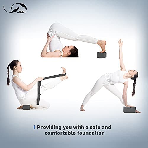 JBM Yoga Blocks 2 Pack with Strap, Cork Block 2 Pack EVA Foam Yoga Bricks Set,Stretch Blocks(Black) 7