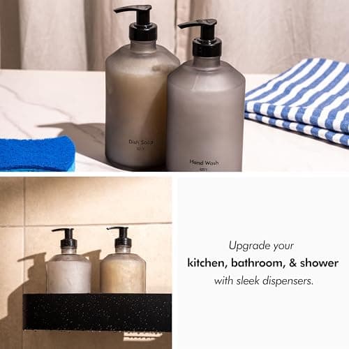 KIVY Glass Soap Dispenser with Labels for Kitchen, Bathroom and Shower - Shampoo Bottles for Filling - Washing Up Liquid Dispenser Kitchen - Washing Up Liquid Pump Dispenser Glass Shower Gel Dispenser 5