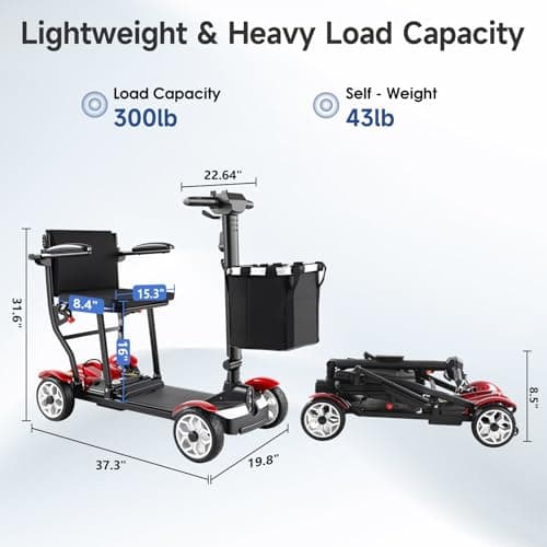 Mobility Scooters for Seniors-Lightweight,Easy Foldable,28Miles Travel Range,Powerful Battery,4X Anti-Slip Rear Wheel, Intelligent Electric Control Motorized Scooters 270W for Adults 5