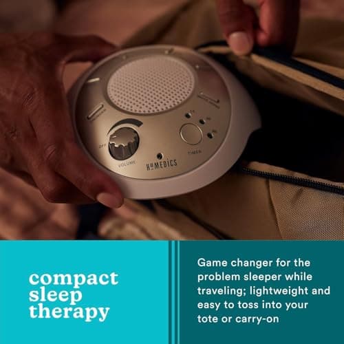 Homedics SoundSleep White Noise Machine, Silver, Small Travel Size with 6 Relaxing Nature Sounds, Portable Therapy for Home, Office, Nursery, Auto-Off Timer 6