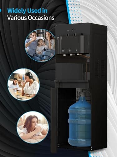 Tabu TABU Bottom Loading Water Cooler Dispenser,Hot & Cold Water Cooler Dispenser,with Anti-Scalding Design,Storage Cabinet and Child Safety Lock,Holds 3 or 5 Gallon Bottle,for Home, Office(Black) 6