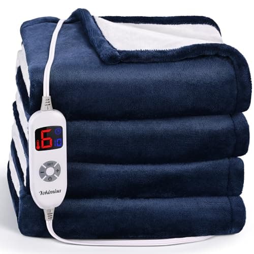 Heated Electric Blanket Full- Super Soft Double-Sided Heating Blanket, 6 Heat Settings, 10 Hours Auto Off, ETL and FCC Certification Fast Heating Electric Throw, Machine Washable, 84 x 72''(Blue) 7
