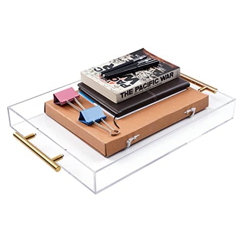 12"x16" Clear Acrylic Serving Tray with Golden Handles, Sturdy Huge Capacity Acrylic Tray for Coffee, Juice, Kitchen and Desk Organizer, Storage Tray (12"x16") 6