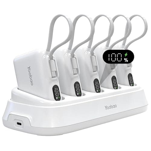 Yoobao Shared Power Bank Charging Station, 10000mAh Fast Charging with 5 Pack Portable Chargers, Built in USB C Cable Input Ouput, LED Display Battery Pack for Home Office Cafe Pub Outdoor